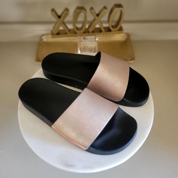 Sergio Rossi Womens Metallic Gold Rose  Slides Sandals  Size  EU 38 - Picture 1 of 8